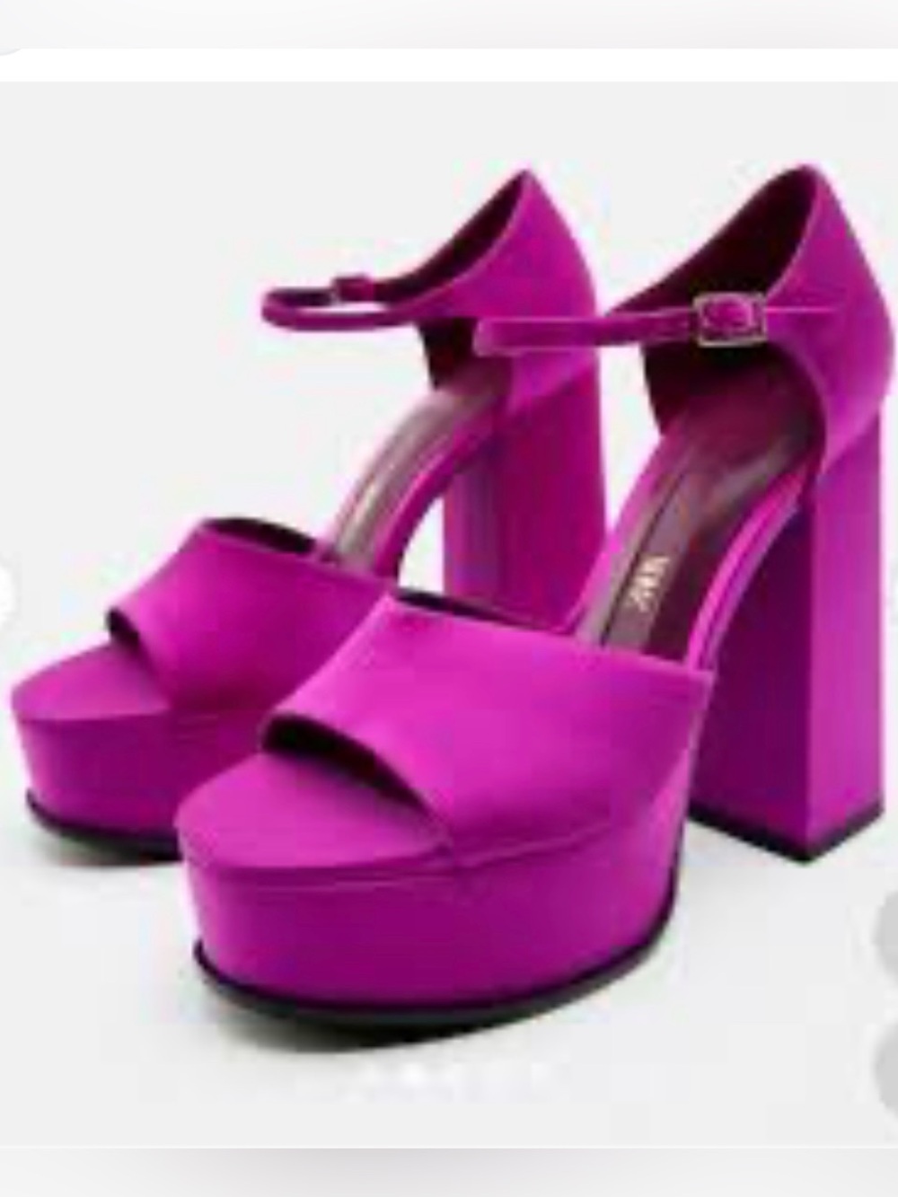 Zara Fuchsia Platform Block Heel Sandals with Ankle Strap